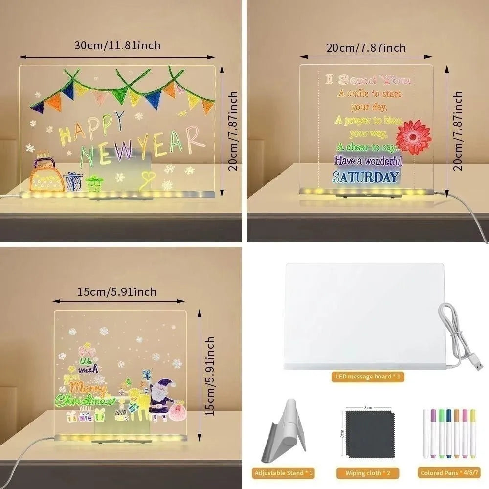 LED Note Board with Night Light & 7 Color Pens β DIY Acrylic Message & Drawing Board for Kids and Gifts