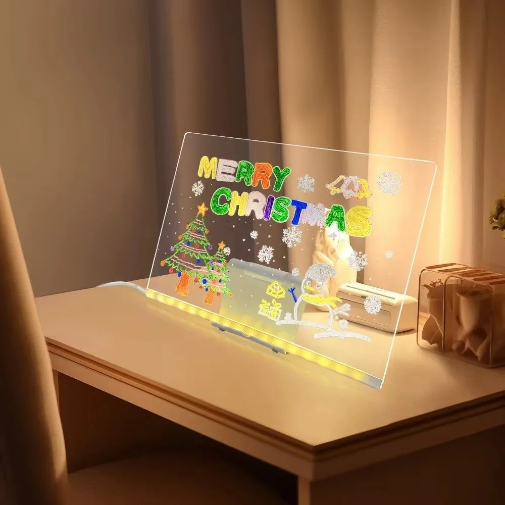 LED Note Board with Night Light & 7 Color Pens β DIY Acrylic Message & Drawing Board for Kids and Gifts