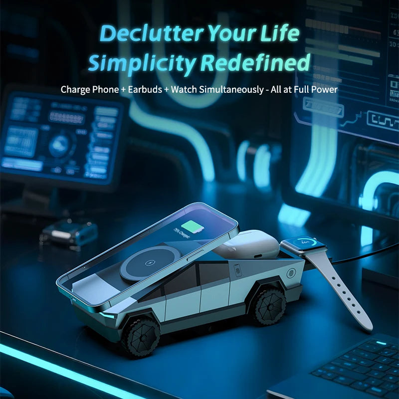 CyberDock™ 3-in-1 Wireless Charging Station with Ambient Light – For iPhone, Apple Watch & AirPods