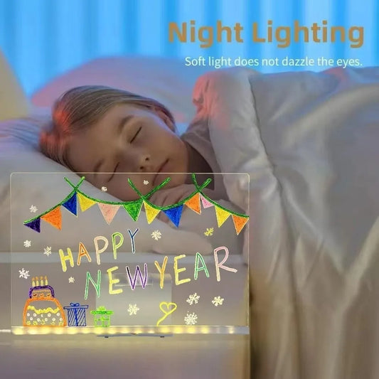 LED Note Board with Night Light & 7 Color Pens – DIY Acrylic Message & Drawing Board for Kids and Gifts