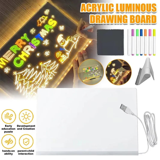 LED Note Board with Night Light & 7 Color Pens – DIY Acrylic Message & Drawing Board for Kids and Gifts