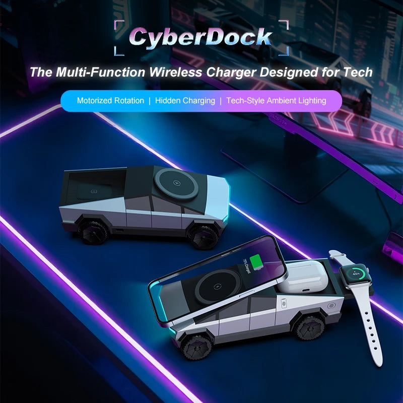 CyberDock™ 3-in-1 Wireless Charging Station with Ambient Light – For iPhone, Apple Watch & AirPods